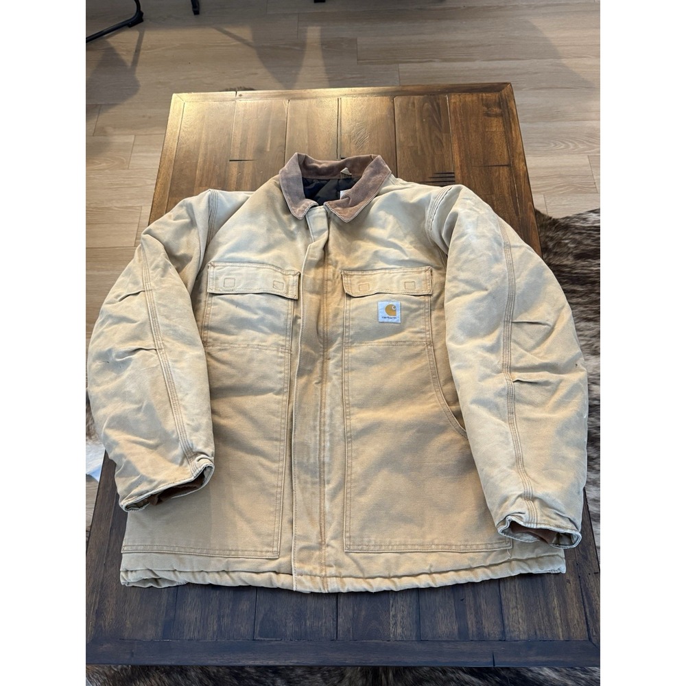 Vintage Carhartt Jacket Men's Khaki Arctic Corduroy Collar Size XL Distressed